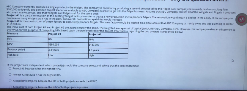 i need fast help please ABC Company currently produces a single product-the