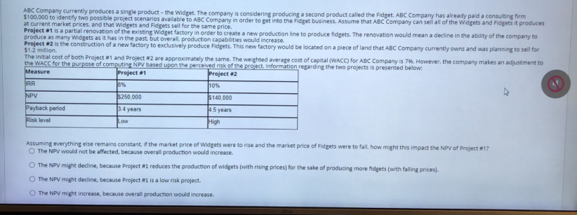 Widget. The company is considering producing a second product called the Fidget.