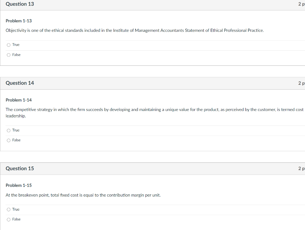  Question 13 2 p Problem 1-13 Objectivity is one of the