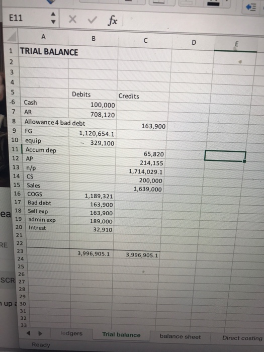 Balance sheet ASSETS LIABILITIES 5 Cash 6 Accounts receivable 7 Less allowance
