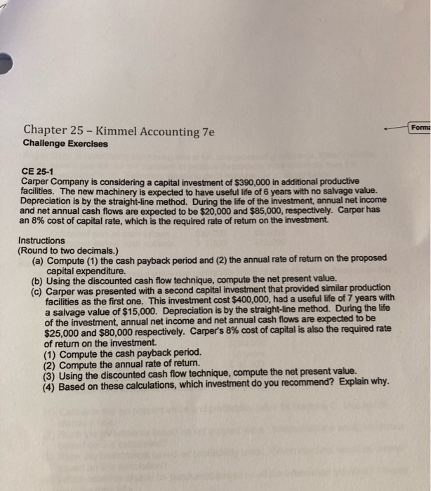  Forma Chapter 25- Kimmel Accounting 7e Challenge Exercises CE 25-1 Carper