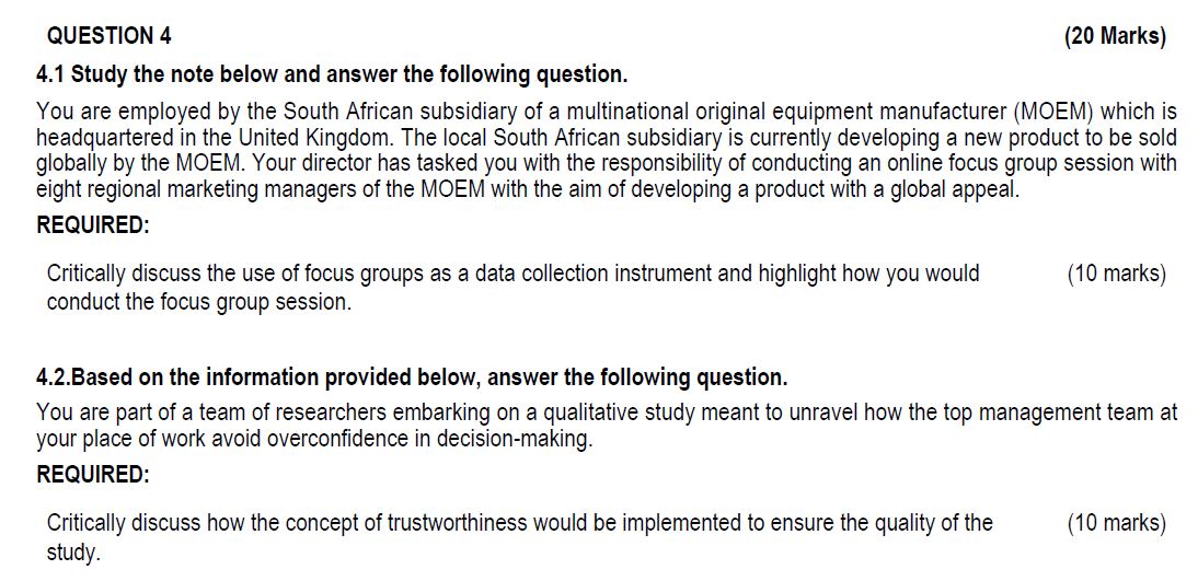  QUESTION 4 (20 Marks) 4.1 Study the note below and answer