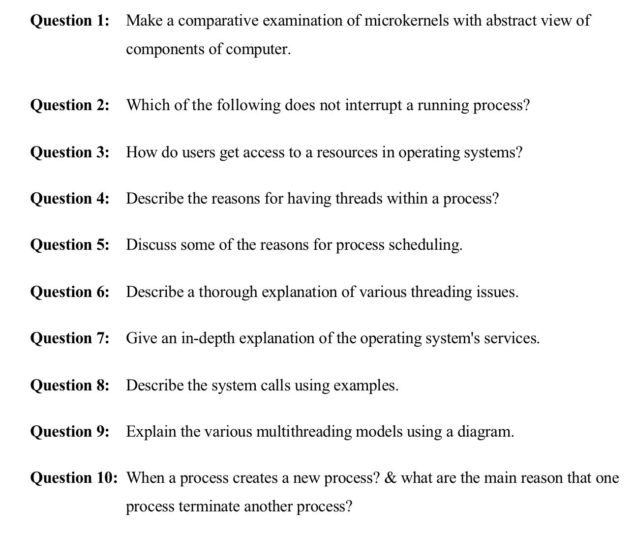  Operating System (please don't use AI ) Question 1: Make a