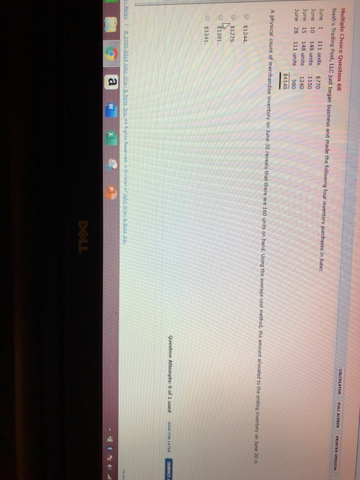  Multiple Choice Question 68 Nash's Trading Post, LLC just began business