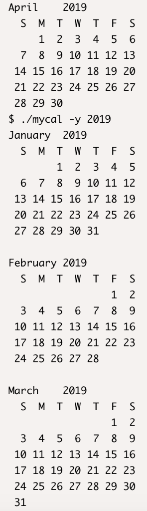 C Programming Create a calendar that allows the user to print a