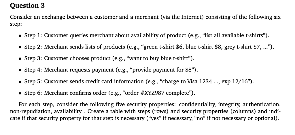  Question3 Consider an exchange between a customer and a merchant (via