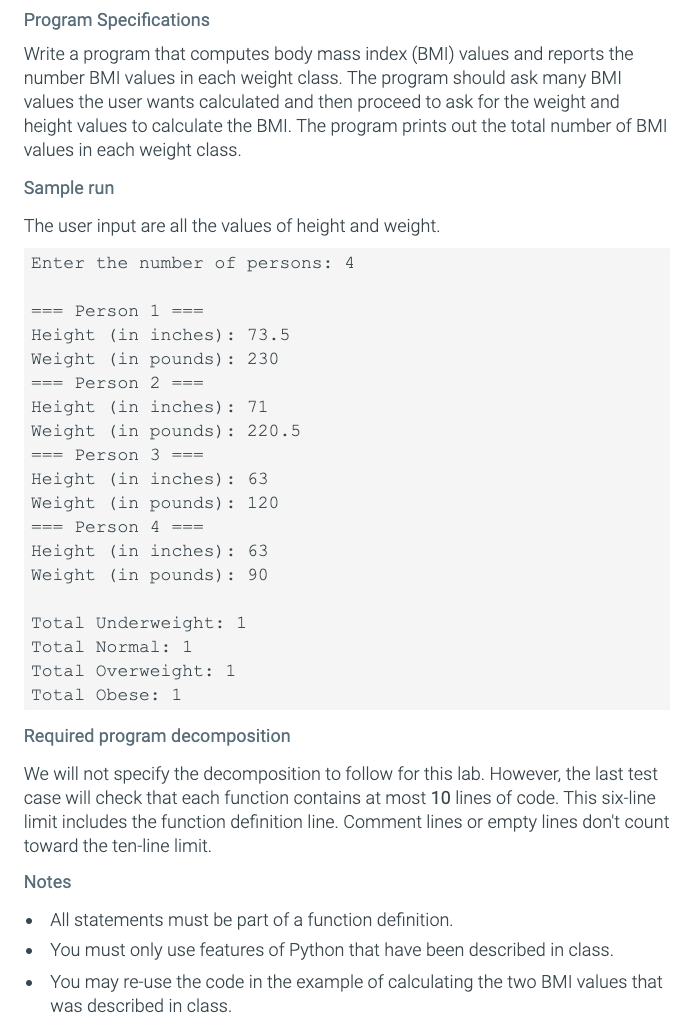 Need help with this python coding assignment! Please help. Program Specifications Write