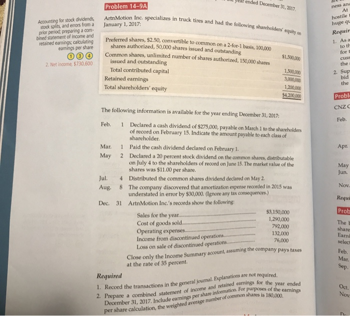  we yeit ended December 31, 2017 Problem 14-9A ness and At