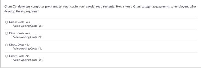  Gram Co. develops computer programs to meet customers' special requirements. How