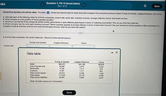Please answer A through D thank you!! Interpreting llquidity and activity ratios