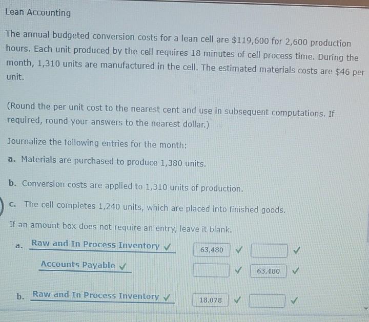  Lean Accounting The annual budgeted conversion costs for a lean cell