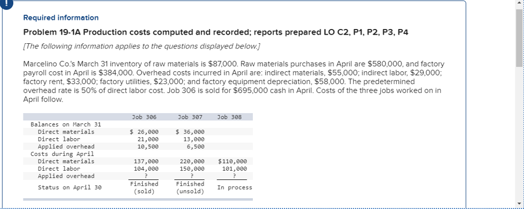 Required information Problem 19-1A Production costs computed and recorded; reports prepared