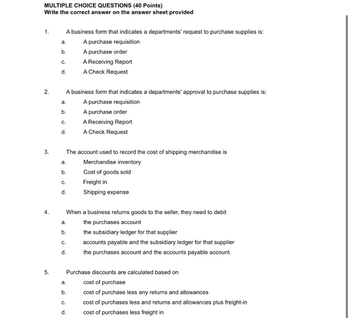  Help Please MULTIPLE CHOICE QUESTIONS (40 Points) Write the correct answer