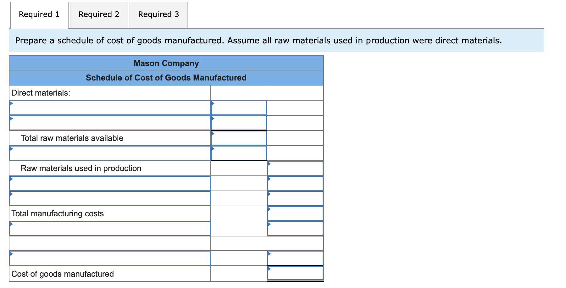 are taken from the accounting records of Mason Company: Sales Direct labor