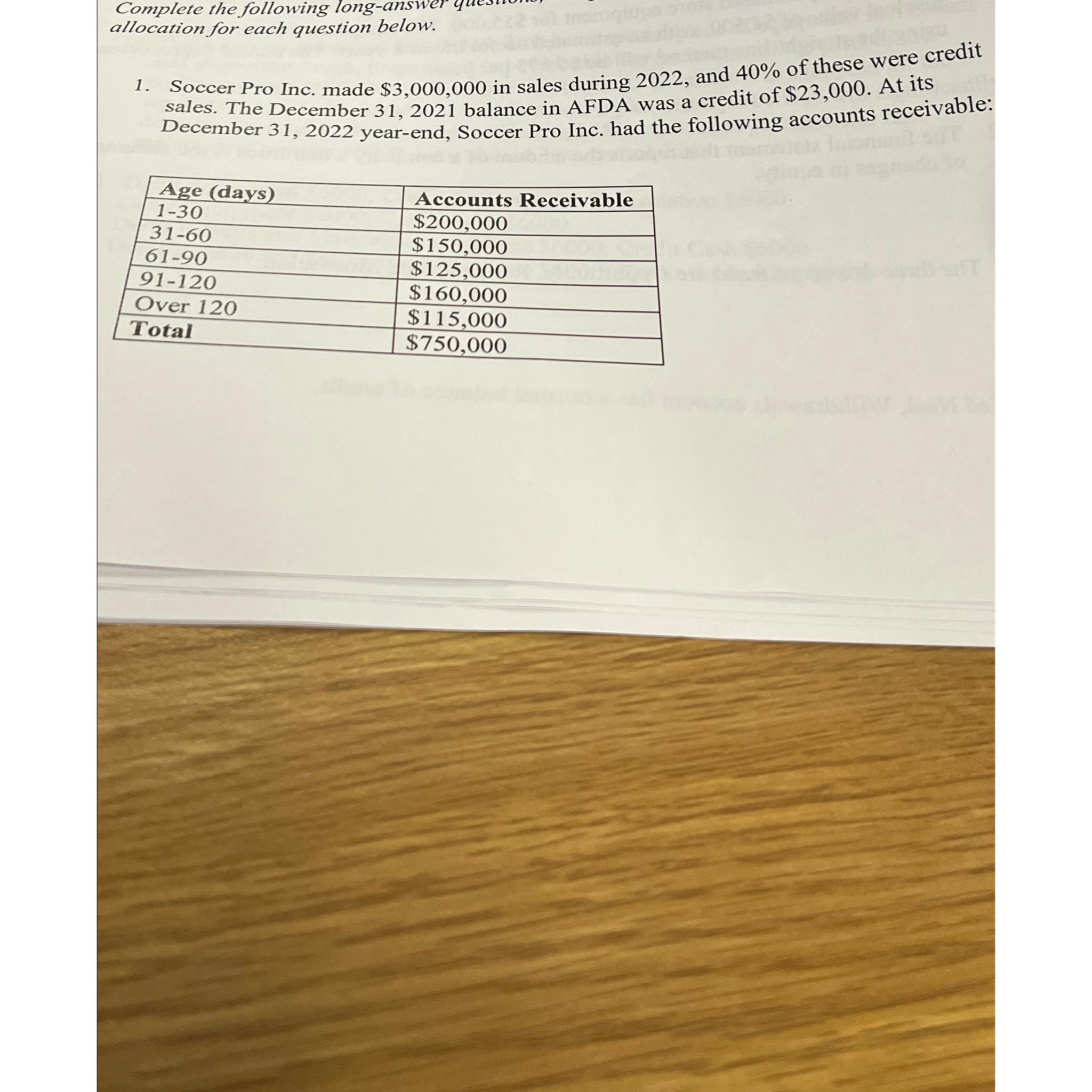 Complete the following long-answer allocation for each question below.\ Soccer Pro