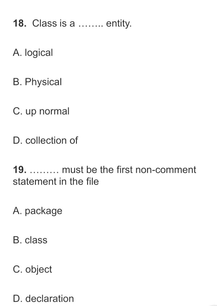 C) True D) None of the above 15. Java programs perform I/O