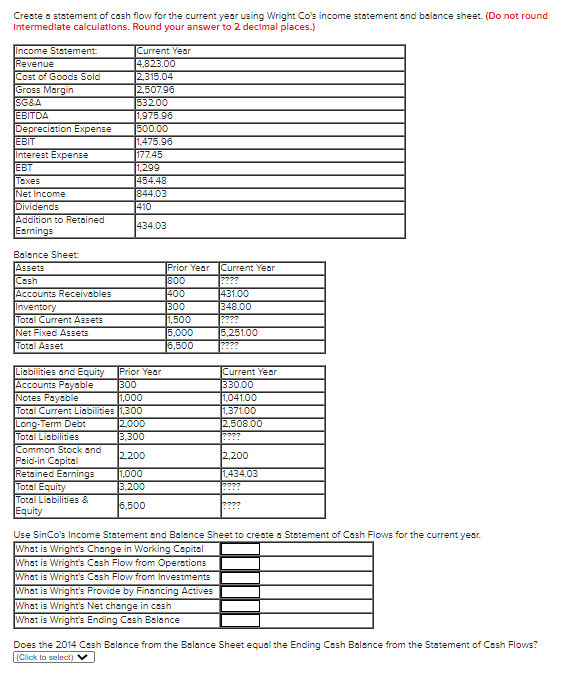  Creste statement of cash flow for the current year using Wright