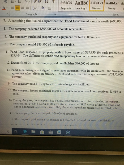 below for Food Lion Inc. FOOD LION, INC.-EXCEL FINANCIAL STATEMENTS PREPARATION BACKGROUND