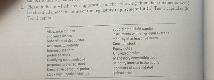  2. Please indicate which items appearing on the following financial statements