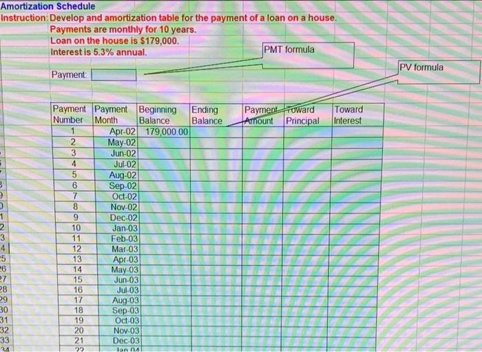  Amortization Schedule Instruction: Develop and amortization table for the payment of