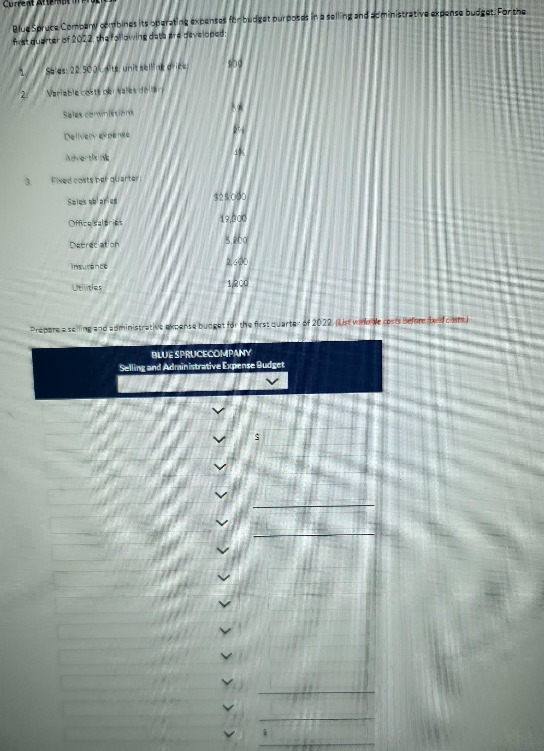  Blua Spnuce Company comb nes its operating expenses for bubget purposes