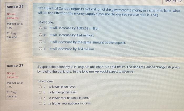 please answer question36-37 asap pleaseee:)) Time left 0:21: Question 36 If the