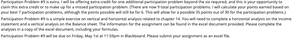 Participation Problem #9 is extra. I will be offering extra credit