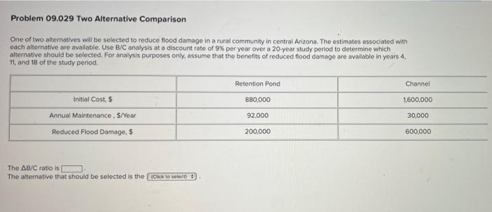  Problem 09.029 Two Alternative Comparison One of two alternatives will be