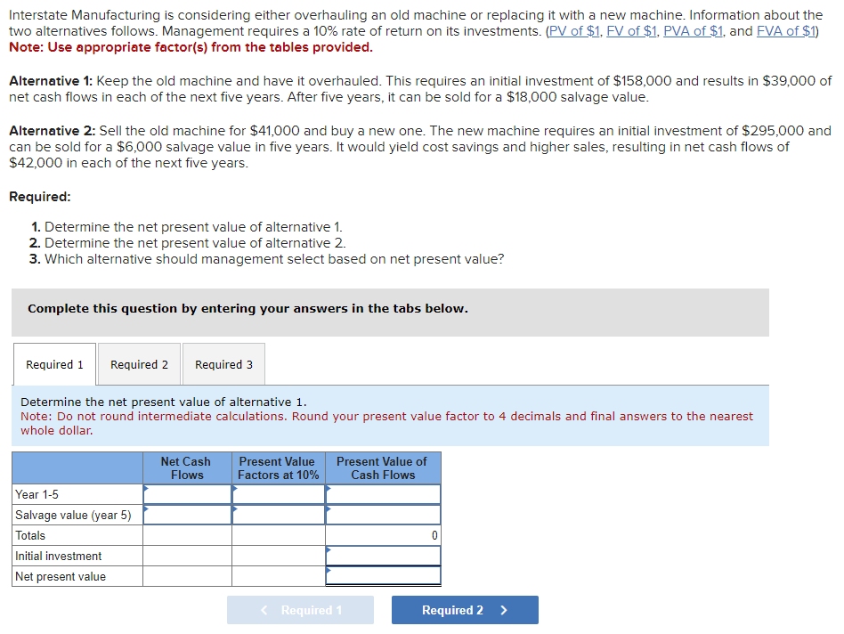 Will up-vote :) Interstate Manufacturing is considering either overhauling an old machine