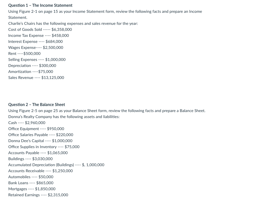 Question 1 - The Income Statement Using Figure 2-1 on page