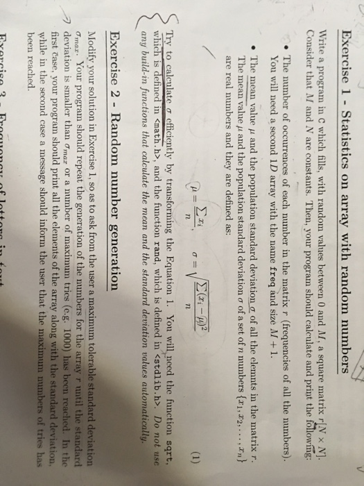  Exercise 1 - Statistics on array with random numbers write a