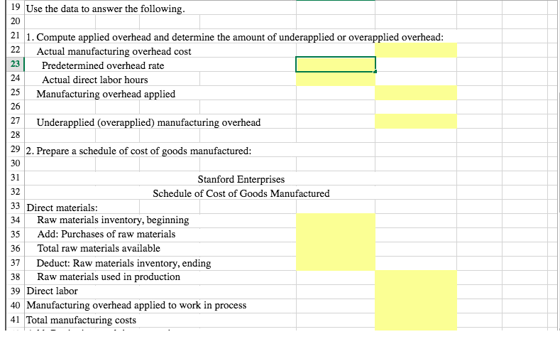 B D F 1 Stanford Enterprises uses job-order costing. 2 The allocation