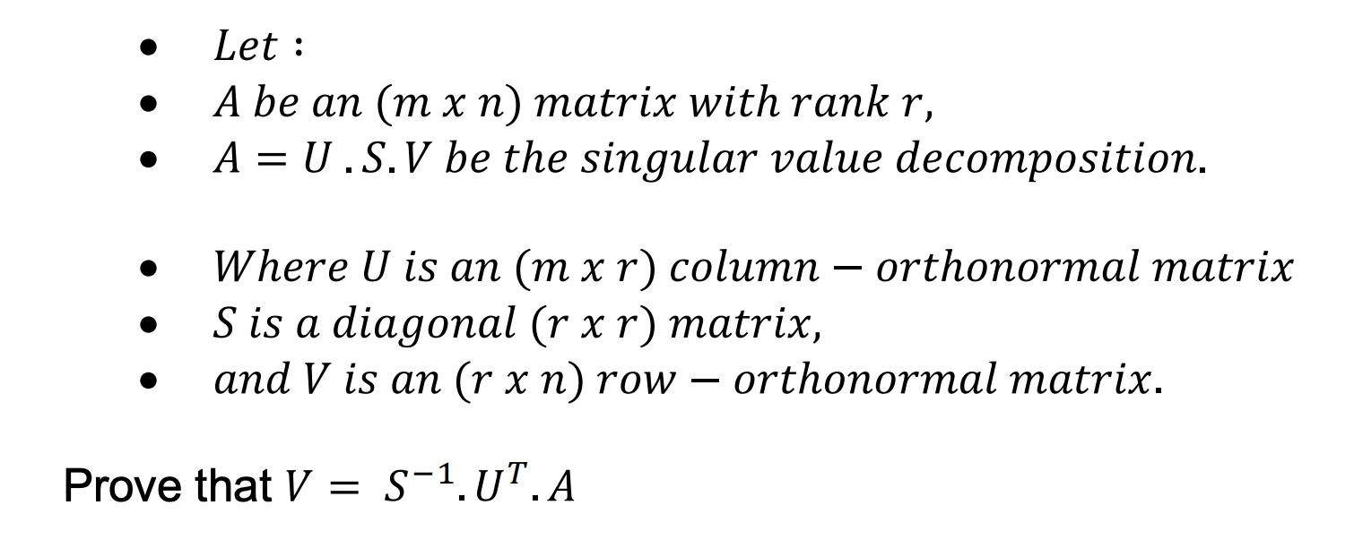  - Let : - A be an (mn) matrix with rank