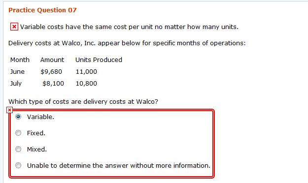  Practice Question 07 X Variable costs have the same cost per