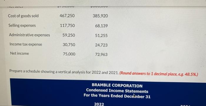 1 decimel phese 4s44858 ) Prepare a schedule showing a vertical analysis