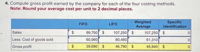 ending inventory using (a) FIFO, (b) LIFO, ( c ) weighted average,