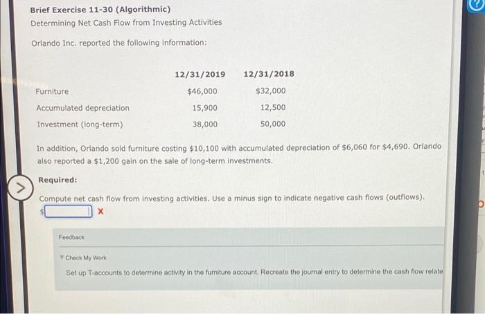compute net cash flow Brief Exercise 11-30 (Algorithmic) Determining Net Cash Flow