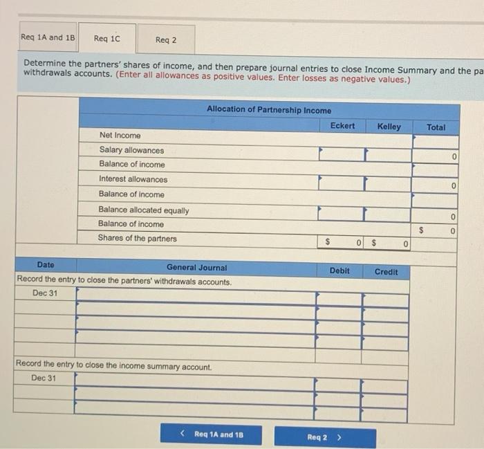  Req 1A and 1B Req 1C Reg 2 Determine the partners'