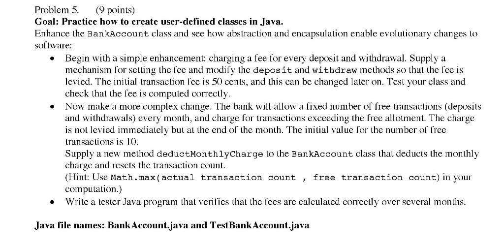 Problem 5. (9 points) Goal: Practice how to create user-defined classes