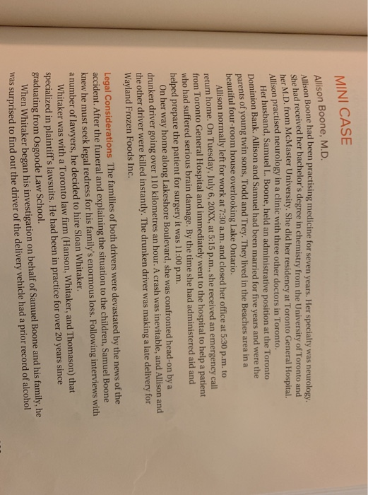  MINI CASE Allison Boone, M.D. Allison Boone had been practising medicine