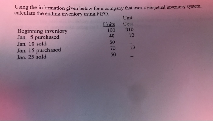  Using the information given below for a company that uses a