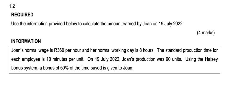 Answer the question in a table form REQUIRED Use the information provided