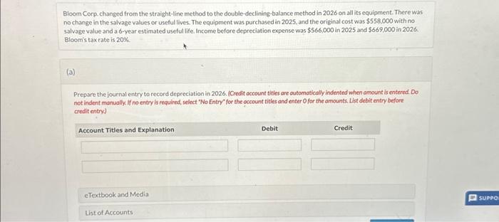  Bloom Corp. changed from the straight-line method to the double-declining-balance method