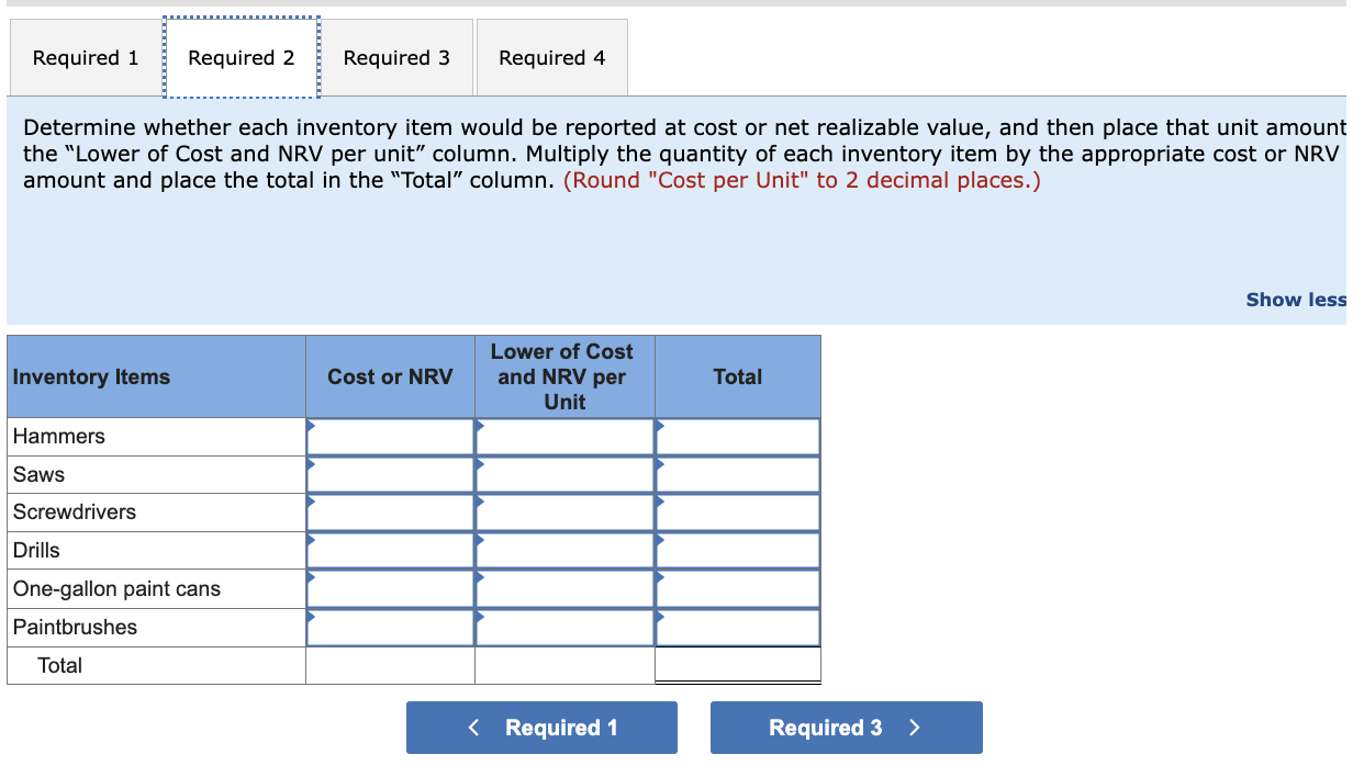 to net realizable value. (If no entry is required for transaction/event, select