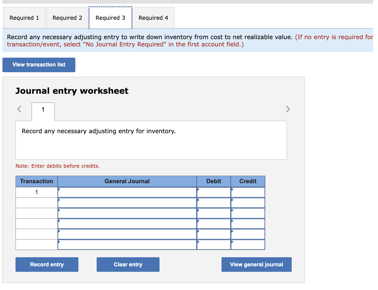 "No Journal Entry Required" in the first account field.) Journal entry worksheet