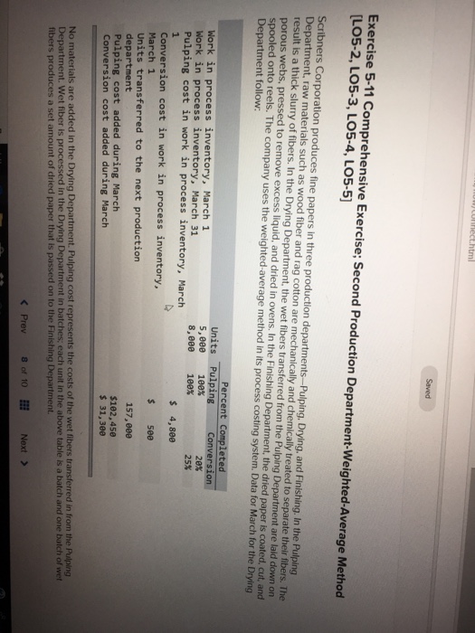  Exercise 5-11 Comprehensive Exercise; Second Production Department-Weighted-Average Method [LO5-2, LO5-3, LO5-4,