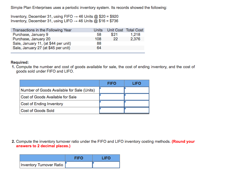 Simple Plan Enterprises uses a periodic inventory system. Its records showed