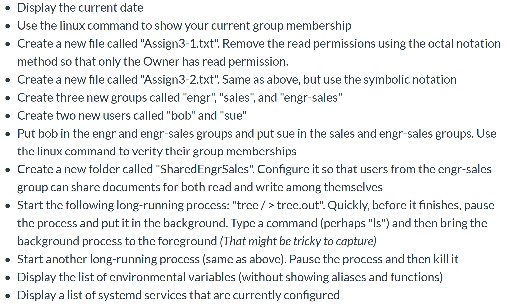to show your current group membership Create a new file called "Assign3