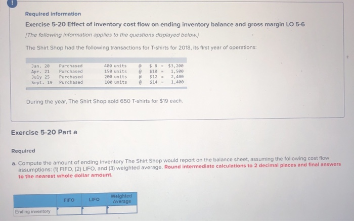 This one is Part - 1 and 2 Required information Exercise 5-20
