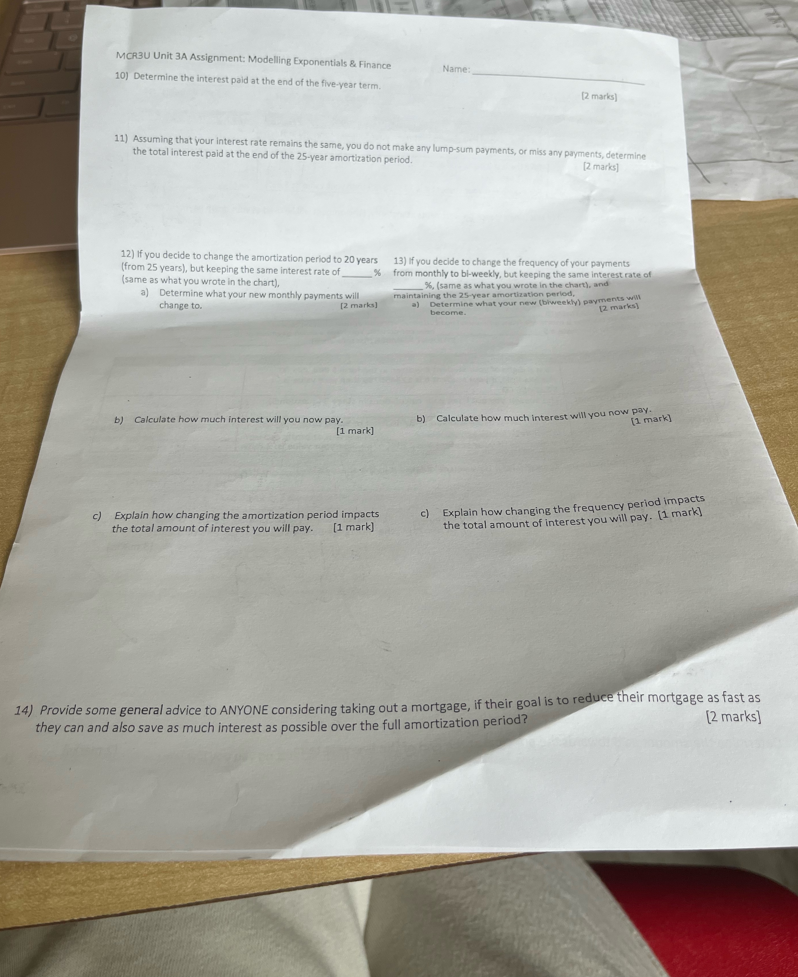  MCR3U Unit 3 A Assignment: Modelling Exponentials & Finance Determine the
